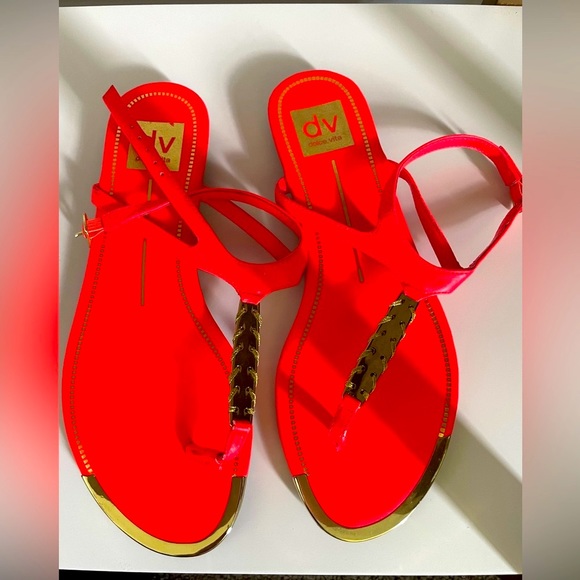 Dolce Vita Neon Red and Gold Sandals - Picture 1 of 8